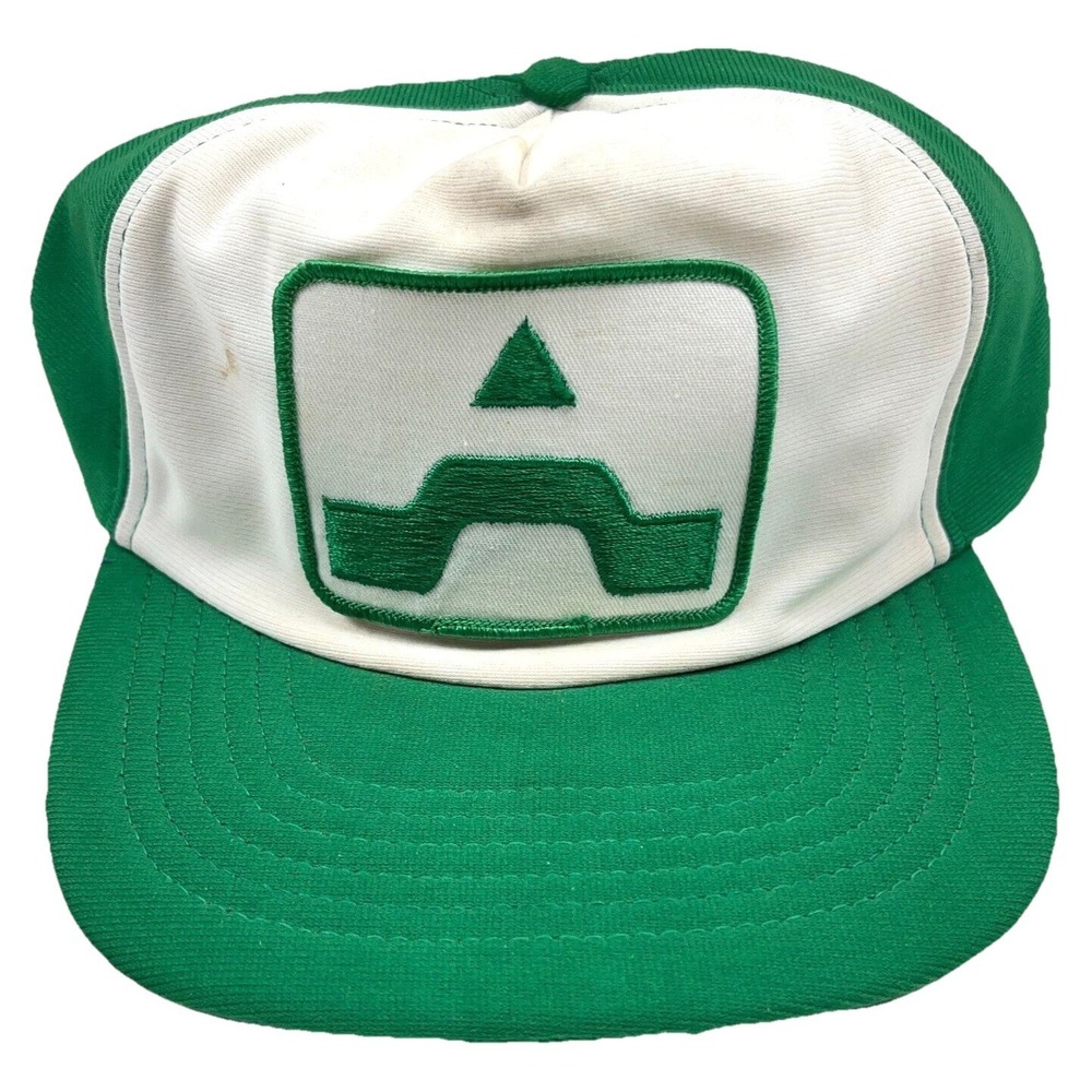 Vintage Trucker Hat Cap Made In USA 80s Green White Patch Mining Farm Snap Back